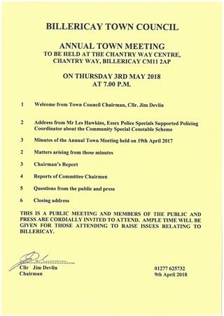 Annual Town Meeting agenda 3 May