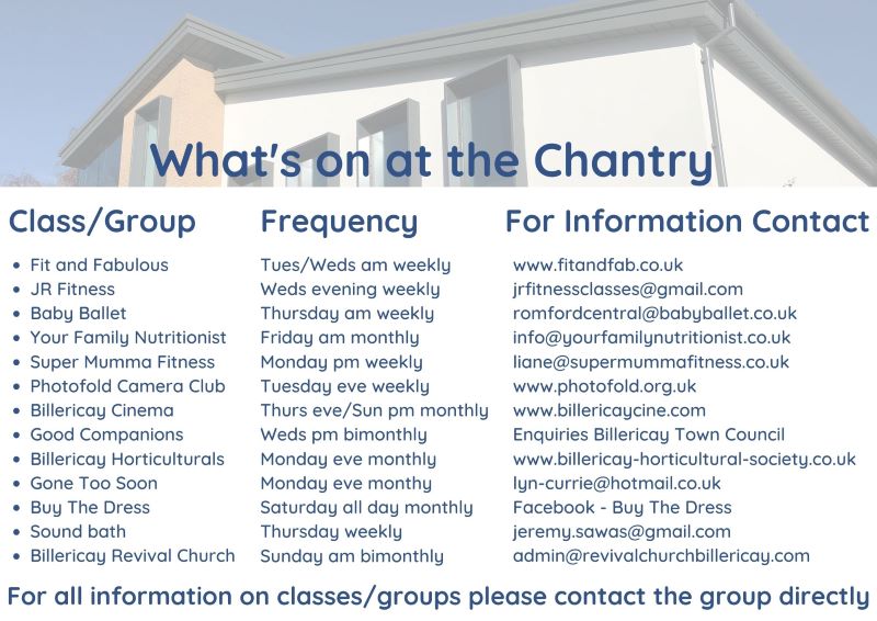 List of activities at the Chantry Centre