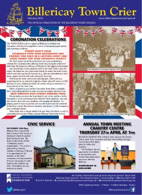 Front page of  April 2023 Town Crier 