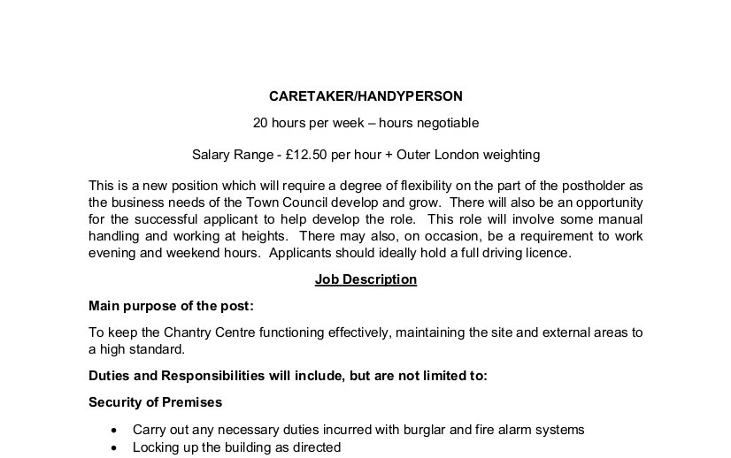 Caretaker/Handyperson Vacancy